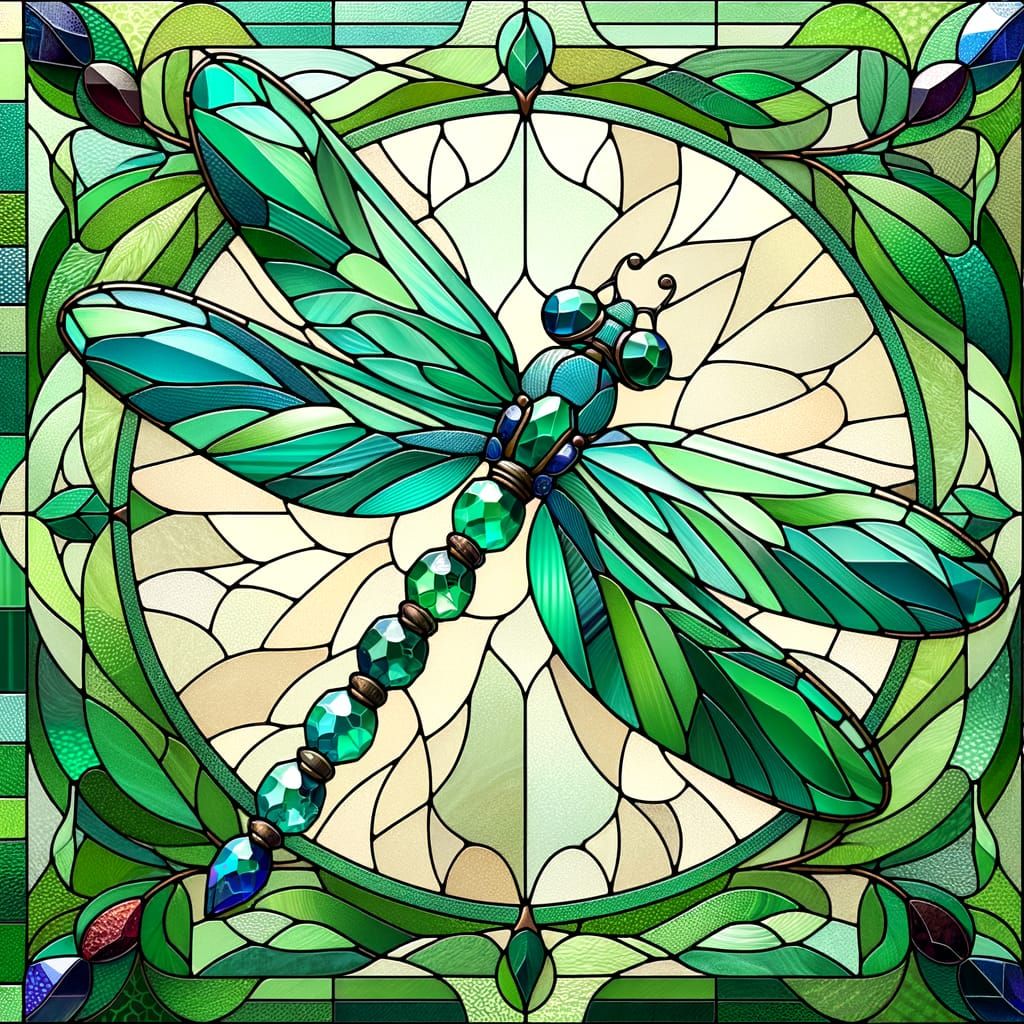 Art Nouveau Dragonfly of Gemstones and Stained Glass
