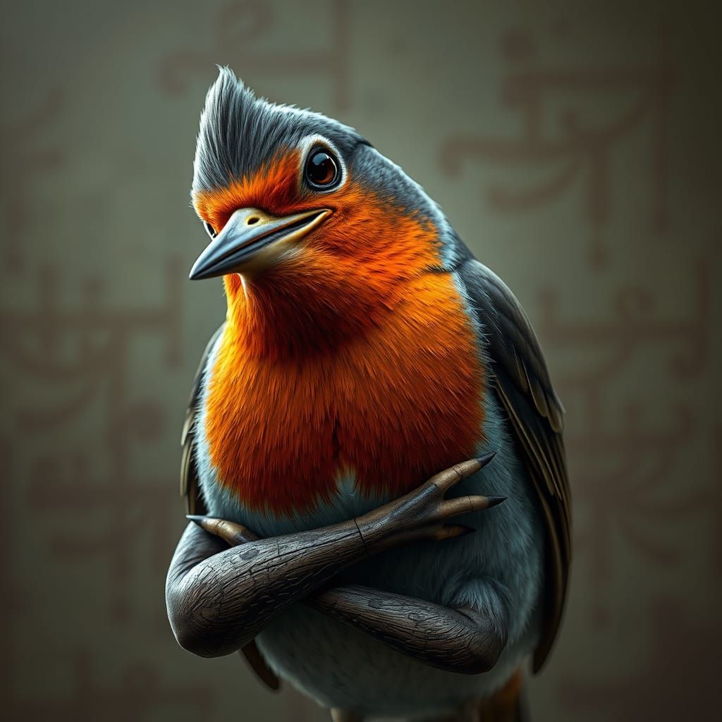 Smirking Robin in Cinematic 3D Game Style