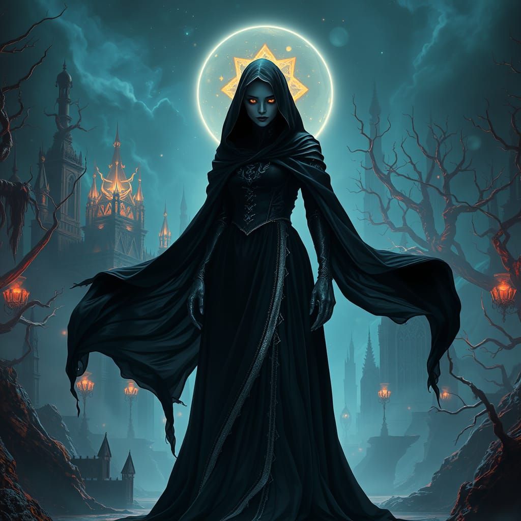 Ethereal Gothic Goddess in a Dark, Surreal Realm