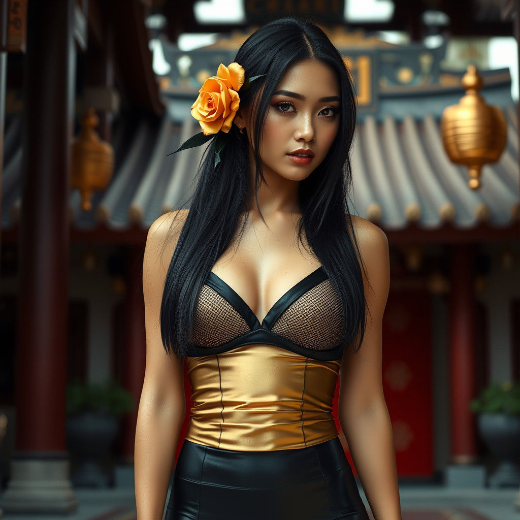 East-Asian Beauty in Temple, Cinematic Film Still