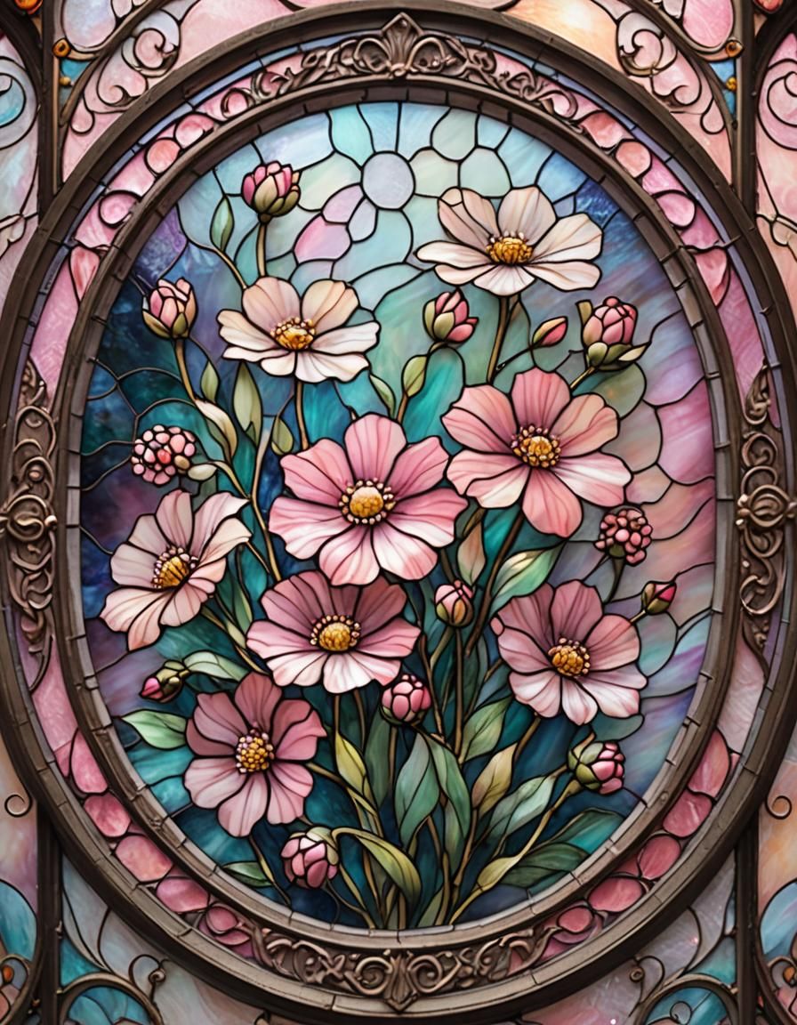 Pink Flower in Stained Glass: Fantasy Art