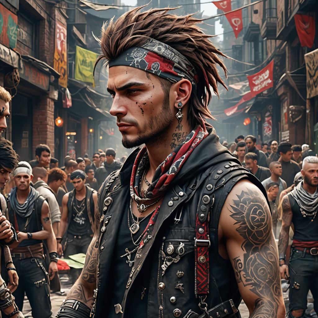 Detailed Punk with Bandanas, Fantasy Concept Art