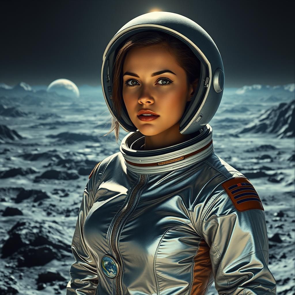 Woman on Lunar Surface in Sci-Fi Style