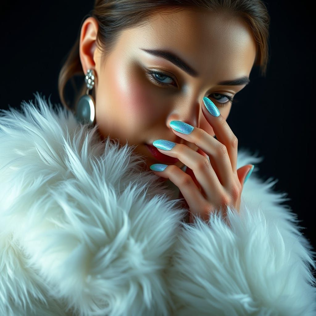 Elegant Woman in Glittering Faux-Fur Coat