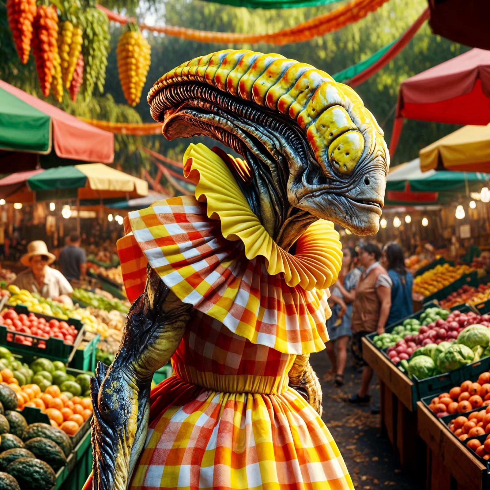 Extraterrestrial Market Stroll in Hyper-Realistic Style