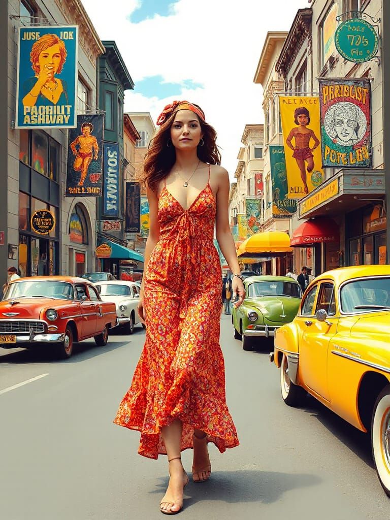 Haight-Ashbury Hippie Scene in Pop Art Style