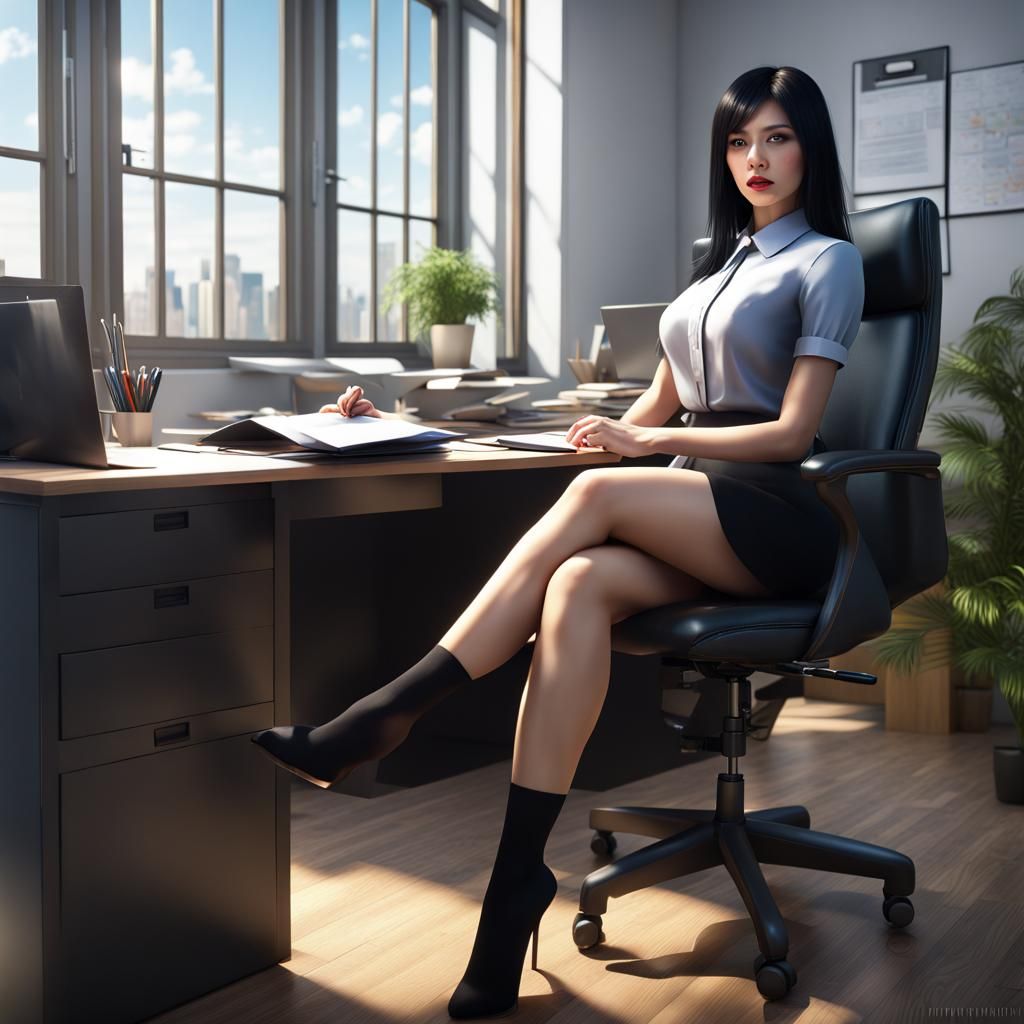 Secretary in Sunny Office: Photorealistic 3D Render