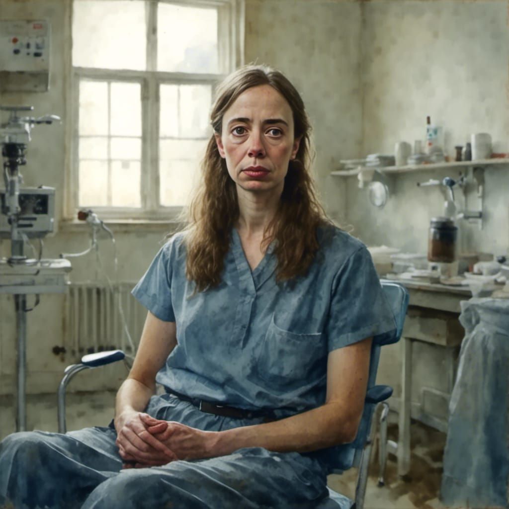 Serene Blood Clinic Portrait in Watercolor Style