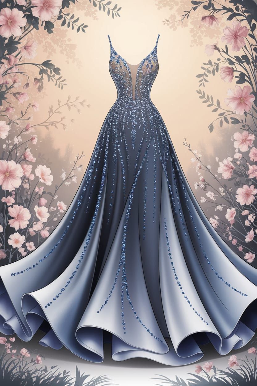Ethereal Midnight Blue Gown in Delicate, Intricate Style