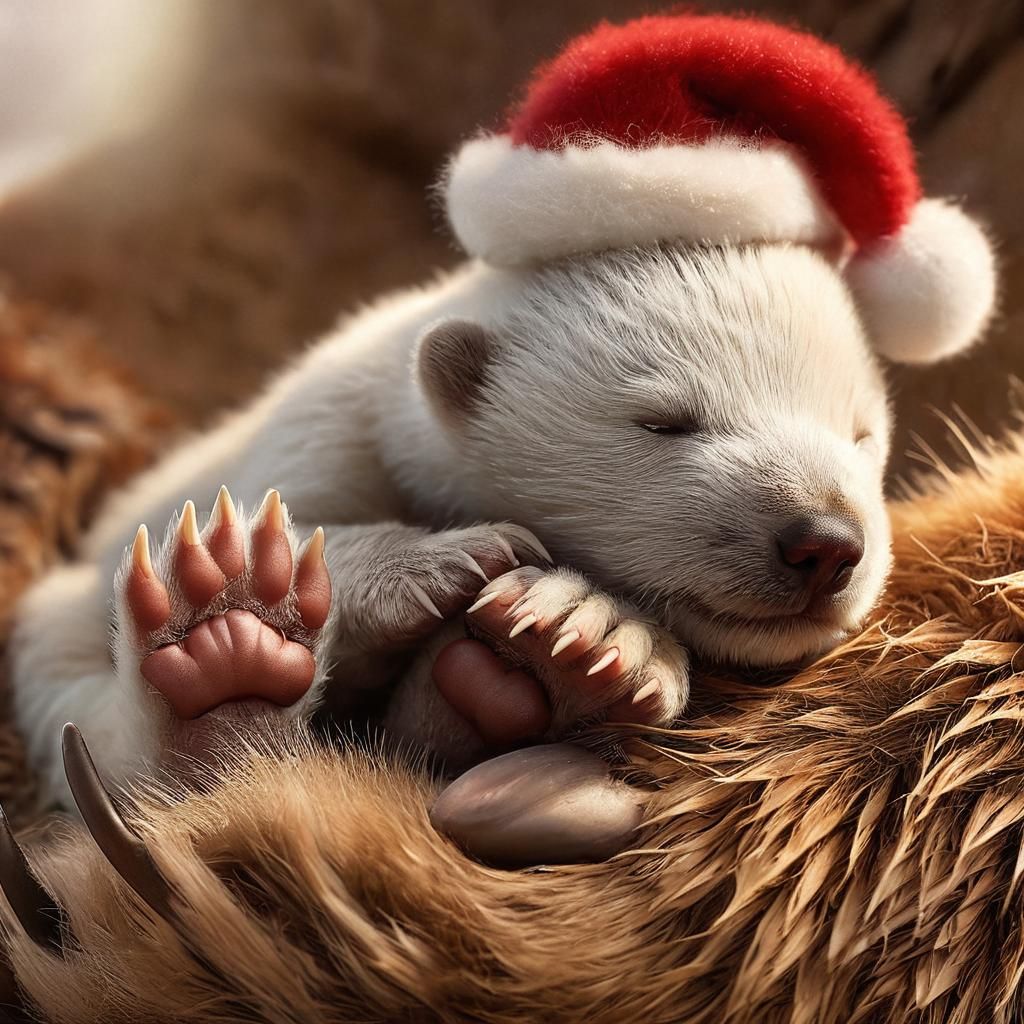 Delicate Newborn Polar Bear Cub in Mother's Tender Embrace