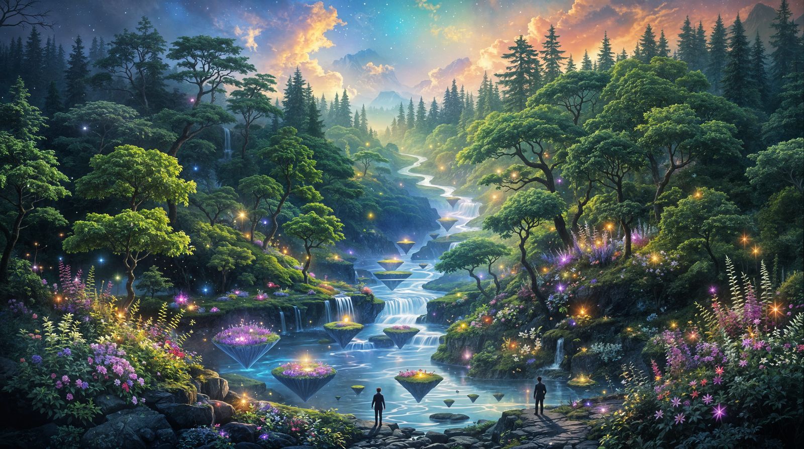 Whimsical Surreal Forest Scene in Vibrant Hues