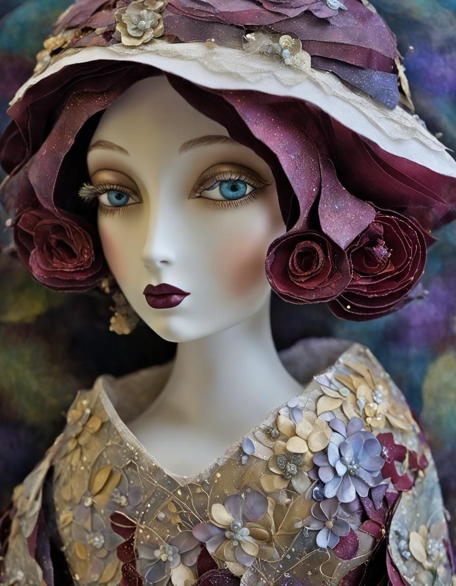 Dreamlike Portrait in Metallic Paper Tole Style