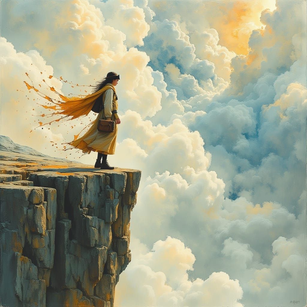 Dreamy Cloud Cartographer in Dark Oil Paint