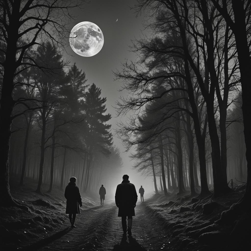Moonlit Encounter in Vintage Black and White