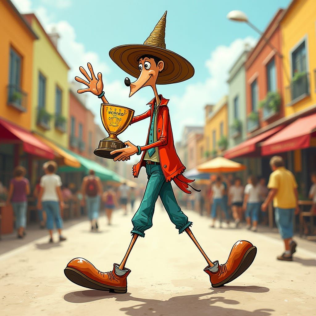 Whimsical Character Parades Through Town Square