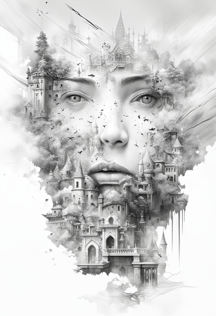 Face Appears on Screen: Charcoal Drawing