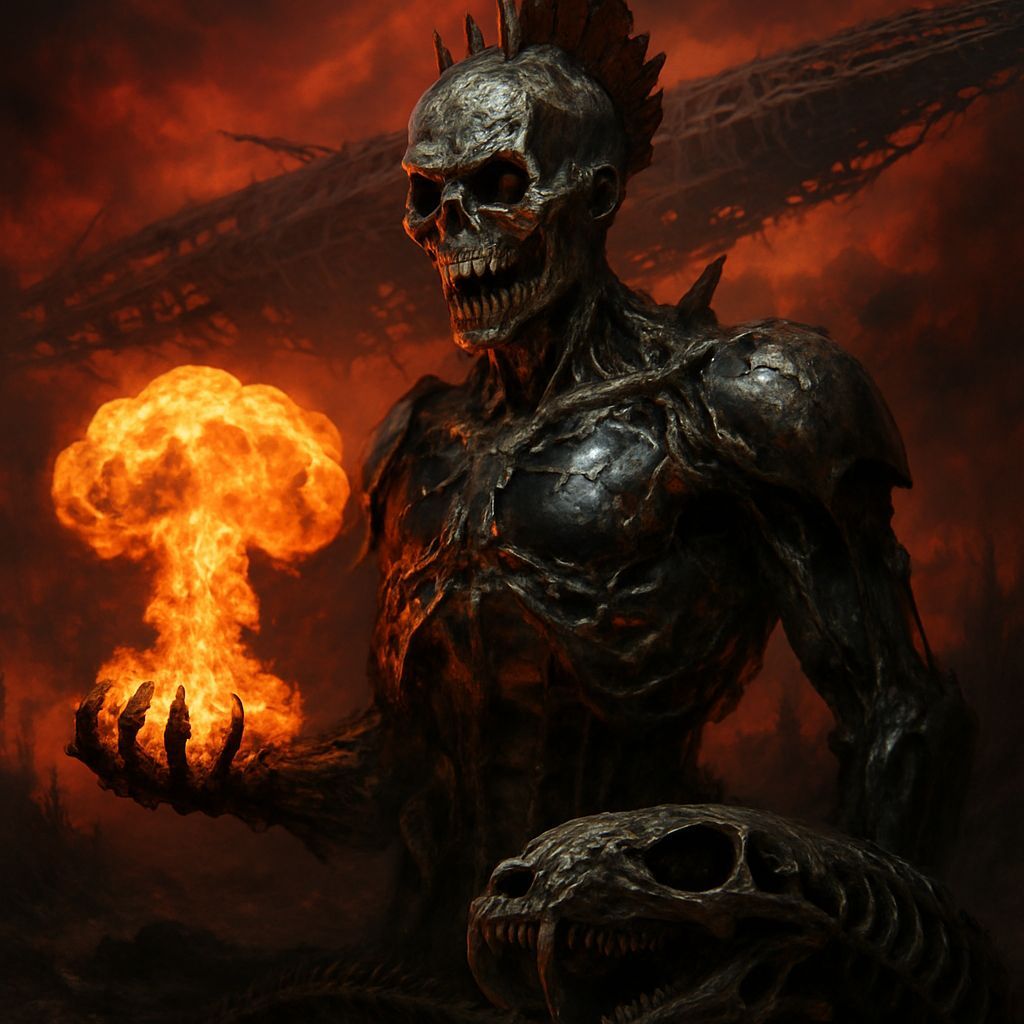 Creepy Cyborg Gargoyle with Fiery Explosion