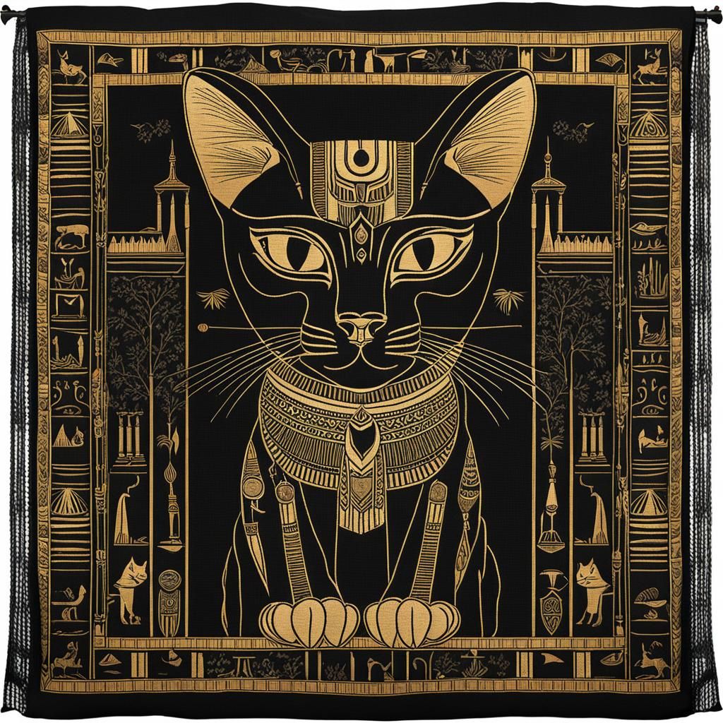 Black Tapestry of Egyptian Cat Goddess Bastet