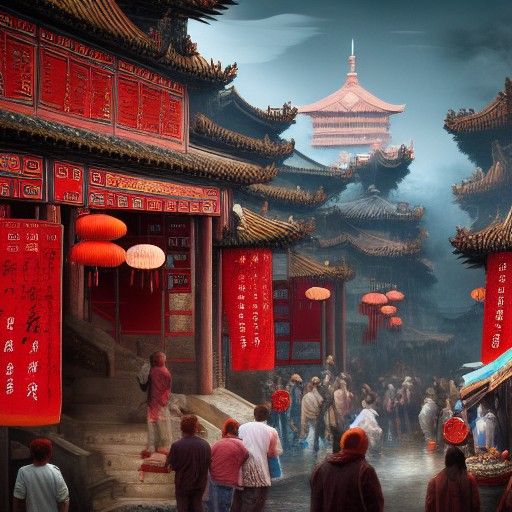 Bustling Chinese Open Air Street Market