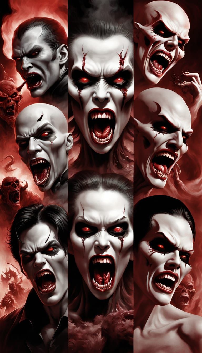 Demonic Figures Emerge from Sepia Crimson Smoke