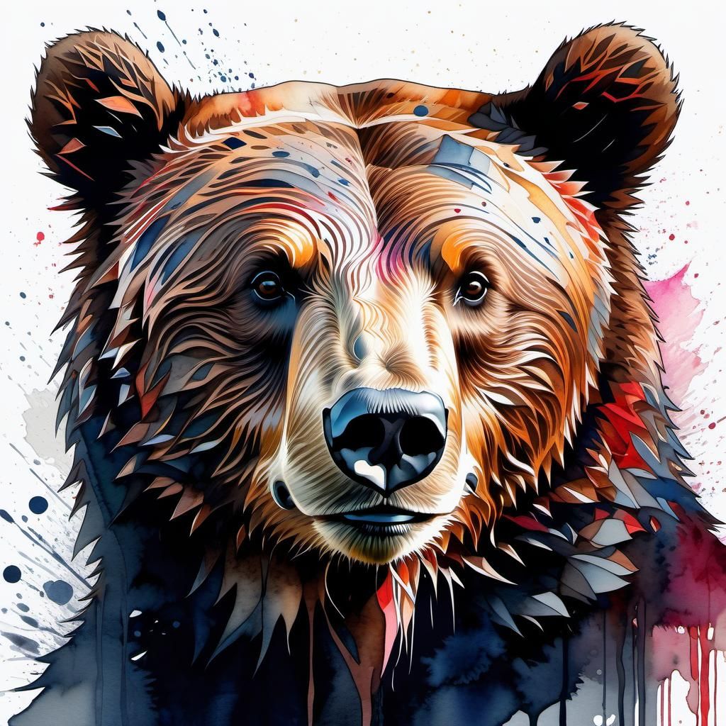 Noir Brown Bear Cub Watercolour Illustration