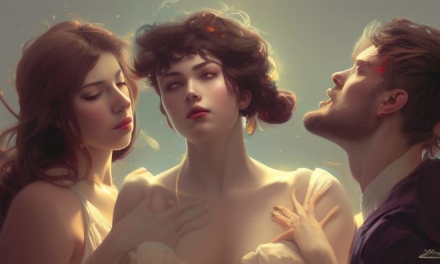 Polyamorous Trio Portrait in Detailed Fantasy Art