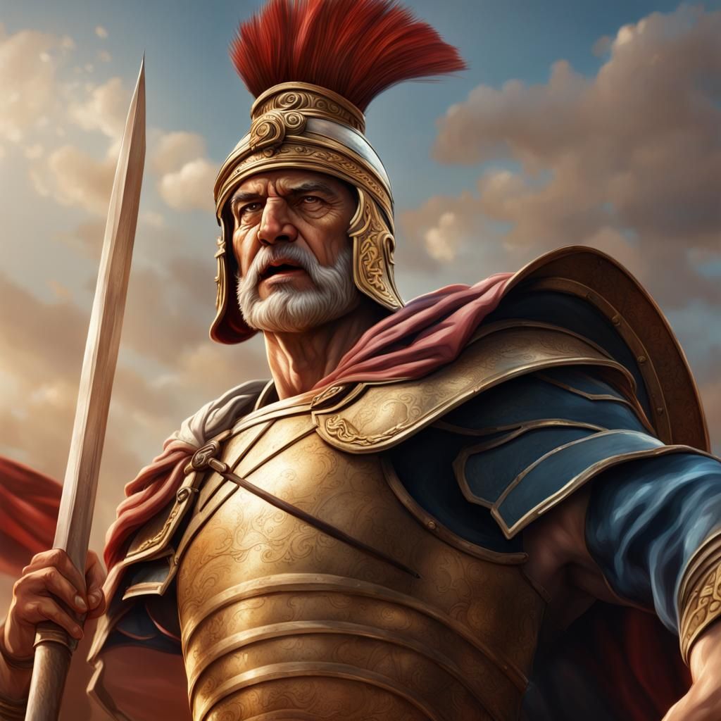 Senator as Greek General: Hyperrealistic Splash Art