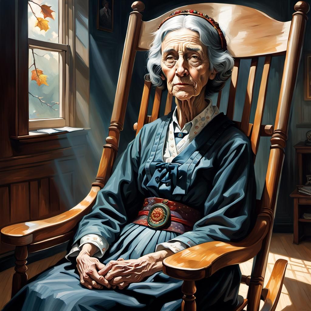 Hyperrealistic Portrait of Woman in Rocking Chair