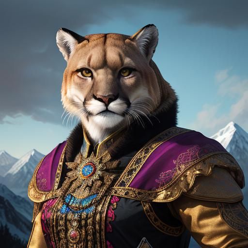 Anthropomorphic Mountain Lion Queen in Hyperrealistic Style
