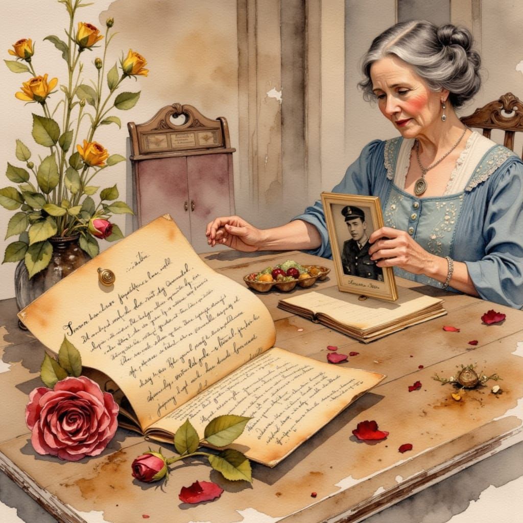 Watercolor Painting of a Woman Cherishing Love Memories