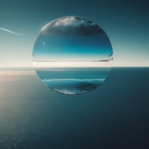 Surreal Mirror Floats Over the Sea: Cinematic Still