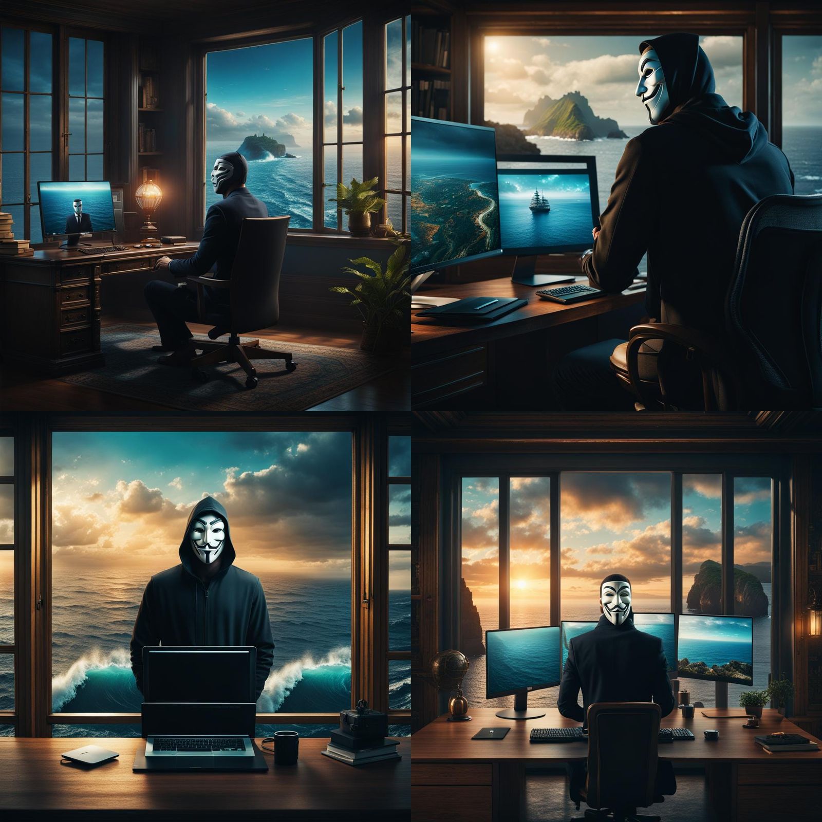 Anonymous Masked Figure at Computer, Fantasy Art