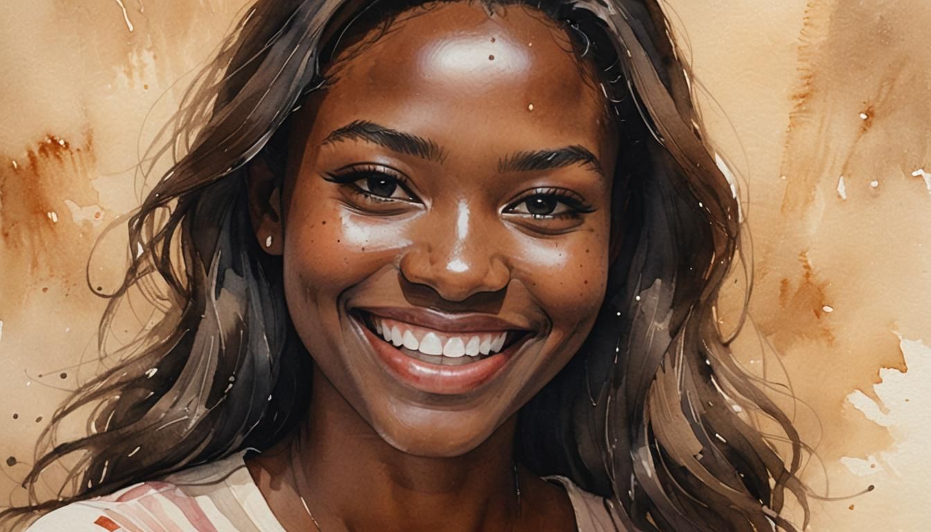 Smiling Woman in Watercolor Style with Soft Lighting