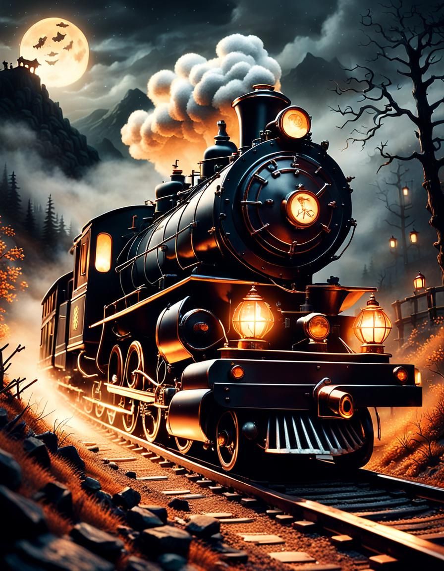 Steampunk Ghost Train on Halloween Night