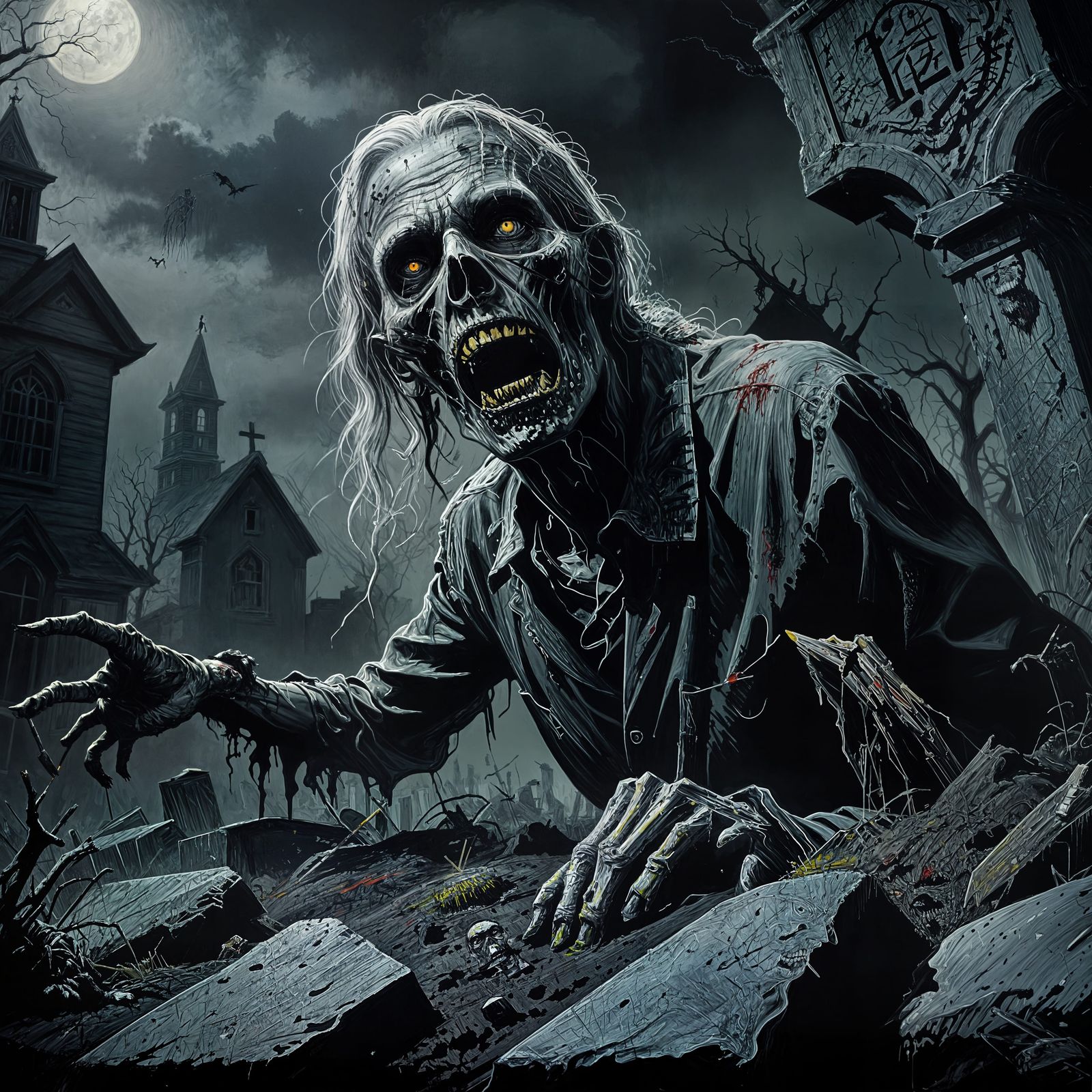 Zombie Rises in Noir Acrylic Painting