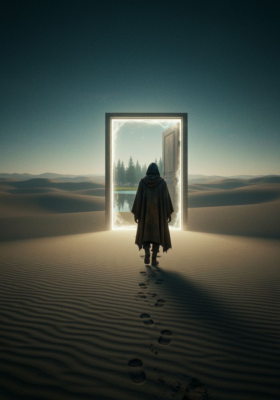 Ethereal Portal to Forest in Desert Landscape