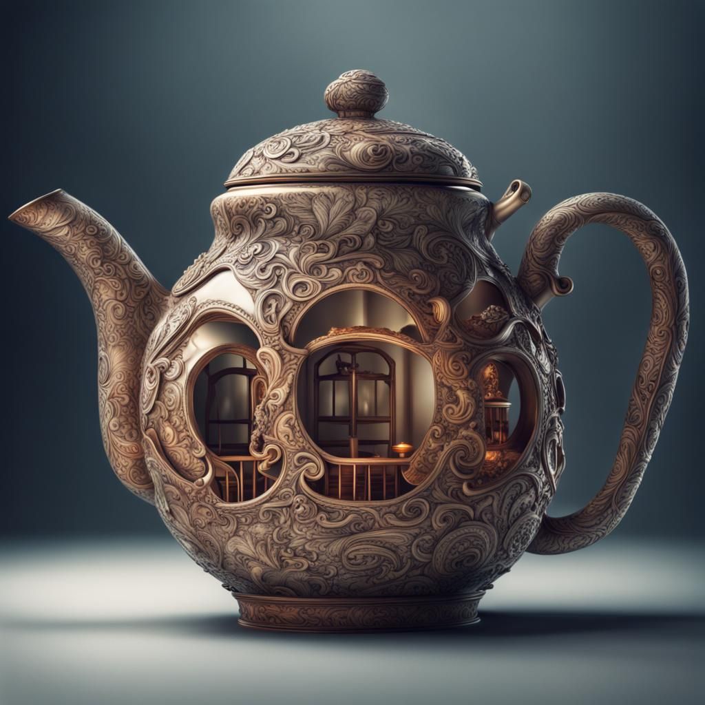 A tea pot in the shape of a cup of tea