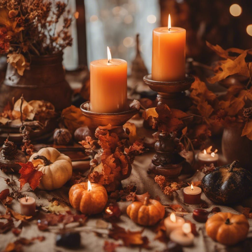 Wiccan Autumn Altar in Warm Tones