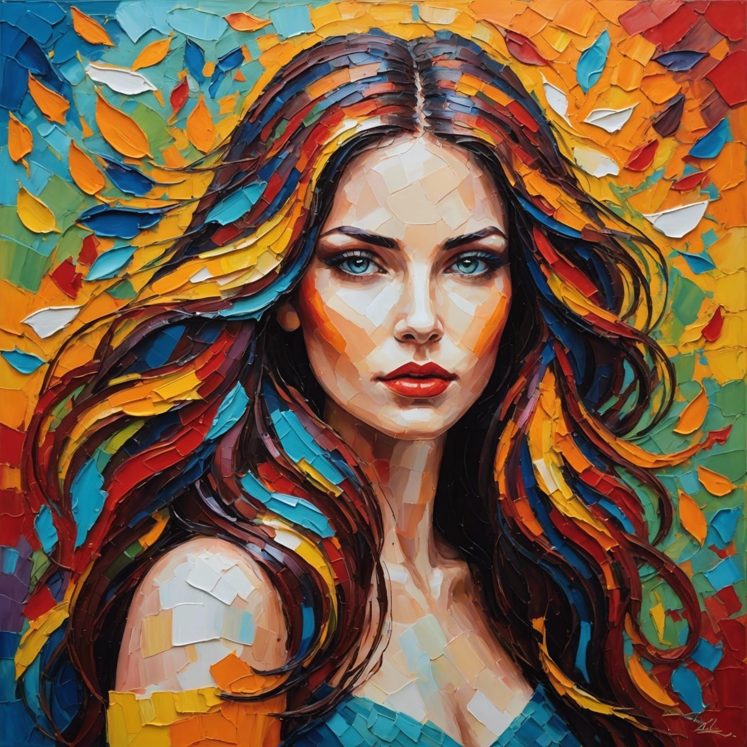 Radiant Woman Portrait in Impasto Oil Painting Style