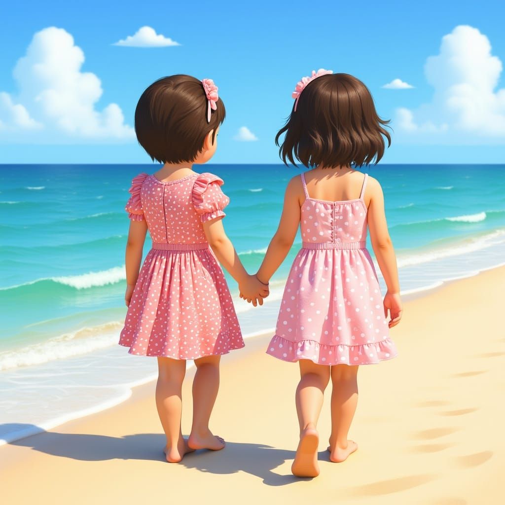 Two Young Girls on a Sunny Beach