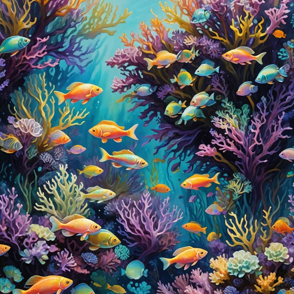 Mythical Fish Swim Through Vibrant Coral Reef