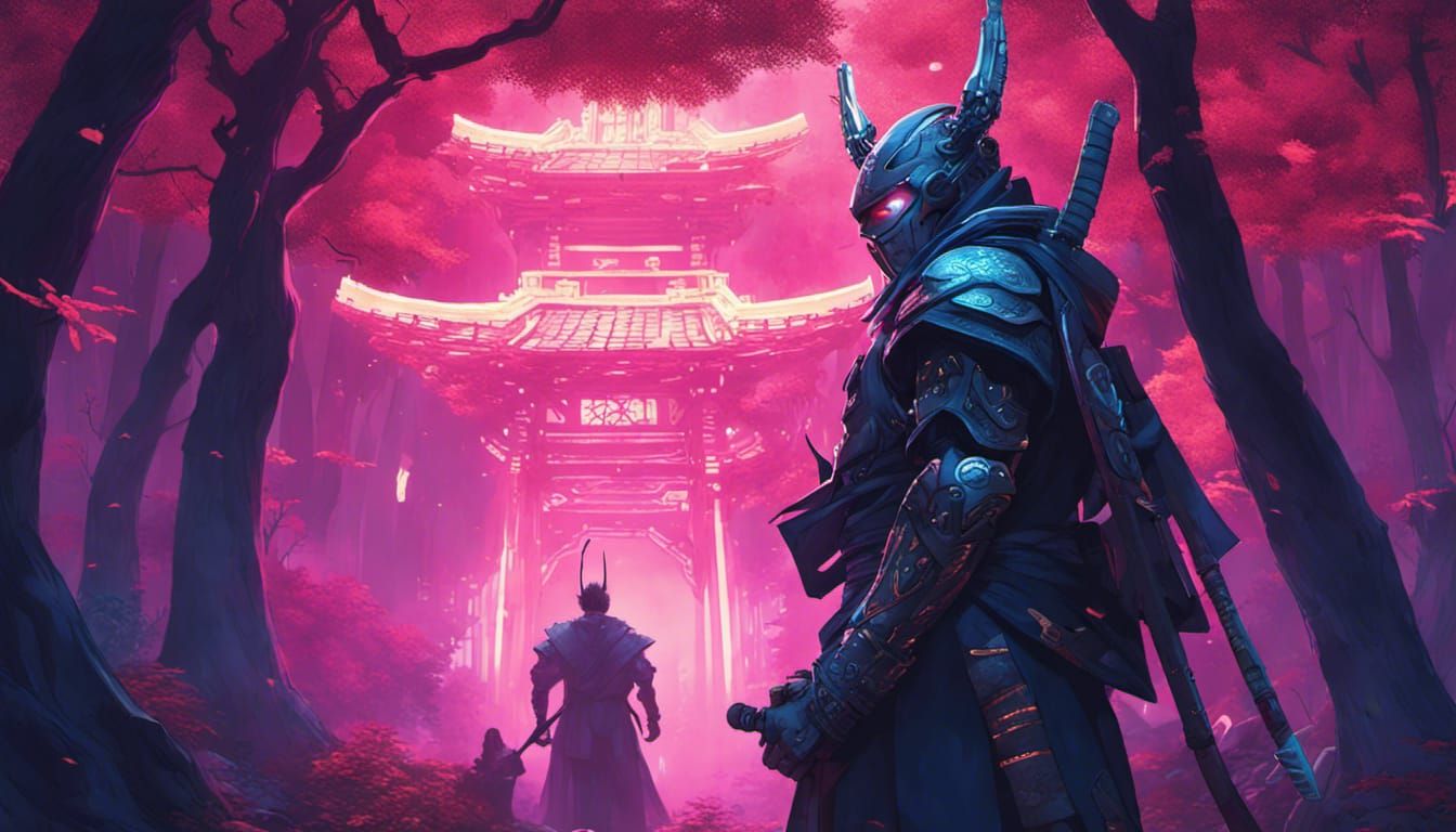 Cybernetic Samurai in Futuristic Metropolis