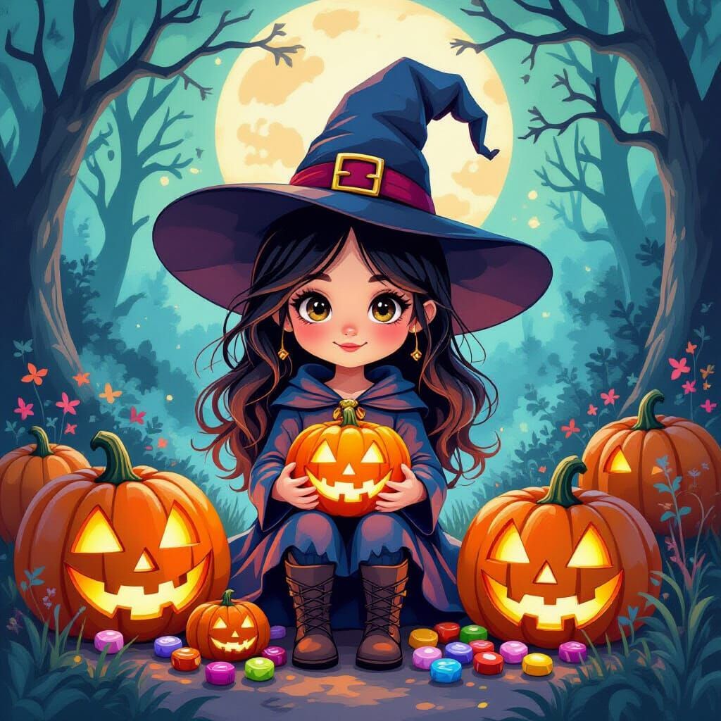 Whimsical Witch in Fantasy Scene with Acrylic Markers