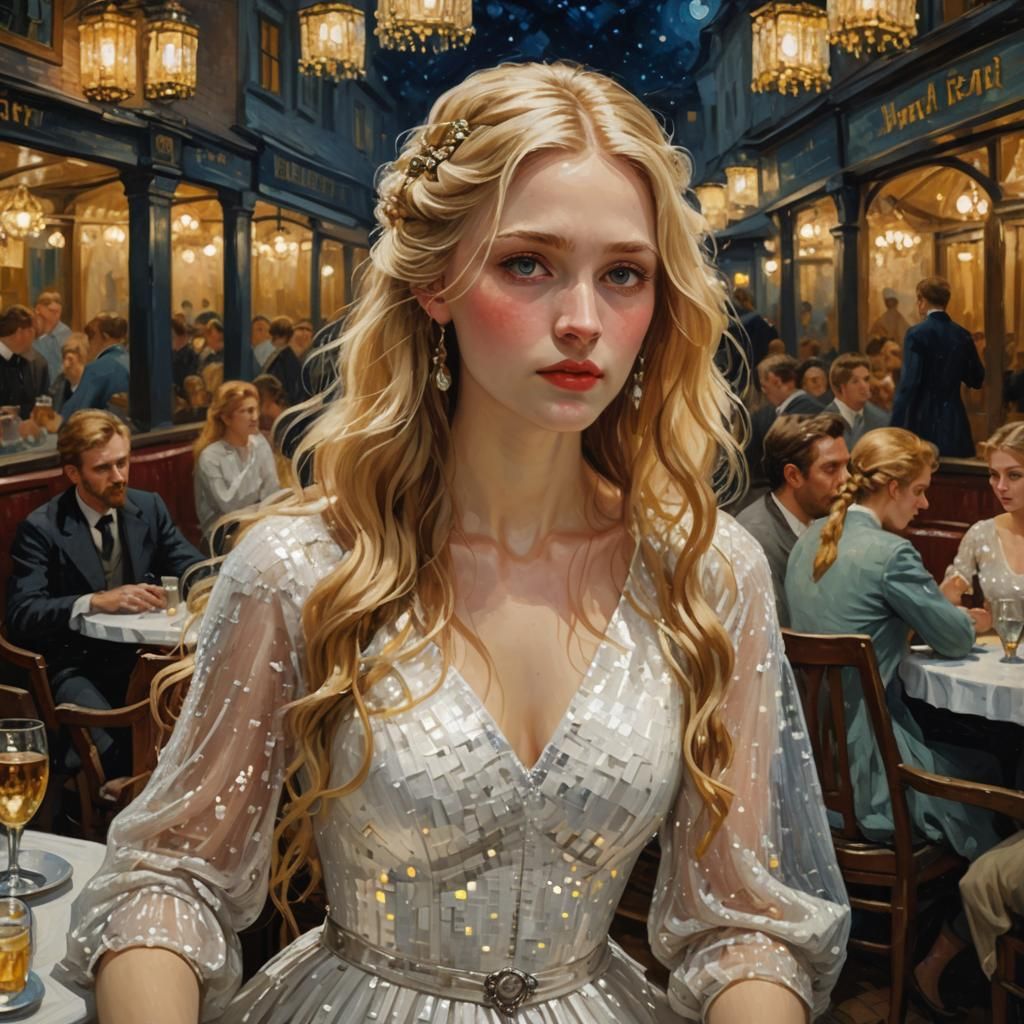 Woman in Sequin Dress, Impressionistic Style