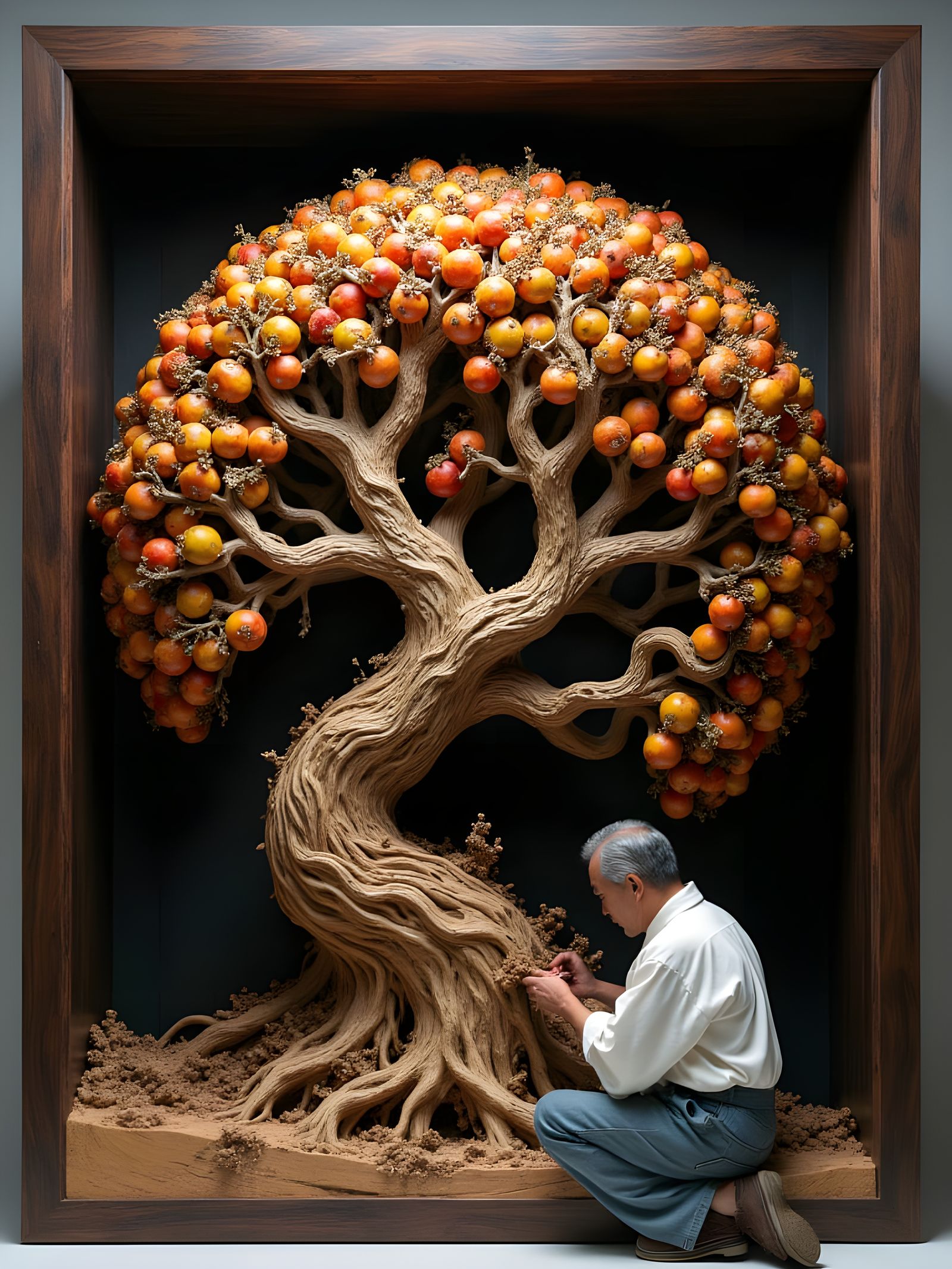 Sculptor Crafts Intricate Wooden Tree Inlay