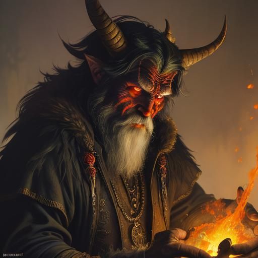 Krampus Portrait in Expressionist Dark Fantasy Style