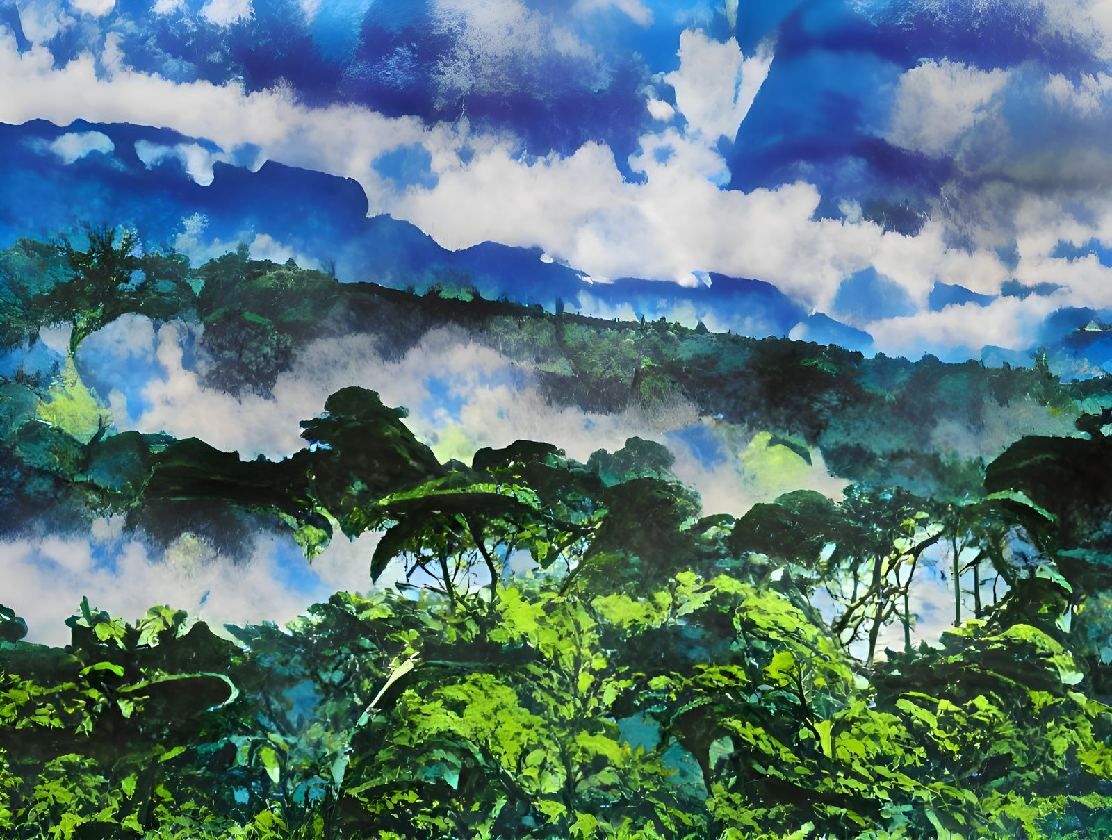 Rainforest Canopy in Screenprint Art Style