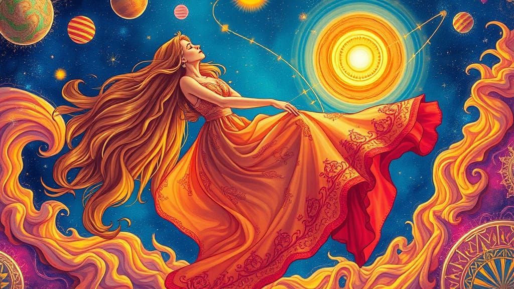 Surreal Astral Goddess in Vibrant Cosmic Landscape