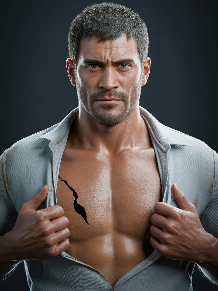 Rugged Man with Intense Gaze: A Photorealistic Image