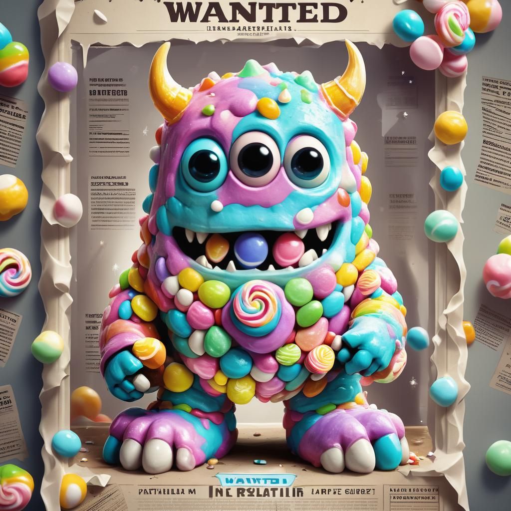 Candy Monster Wanted Poster: Digital Pastel Illustration